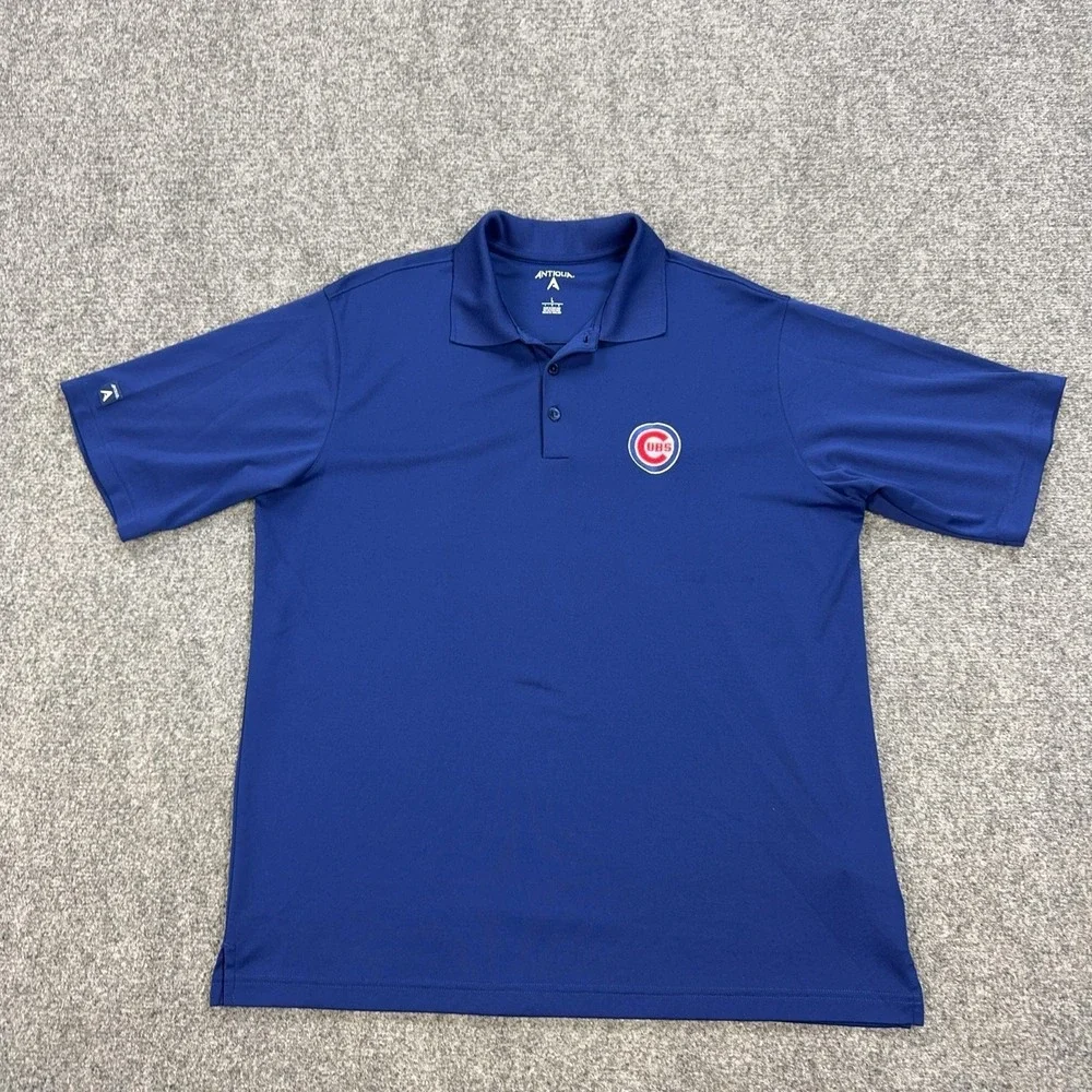 Chicago Cubs Shirt Mens Large Blue MLB Baseball Embroidered Polo Antigua